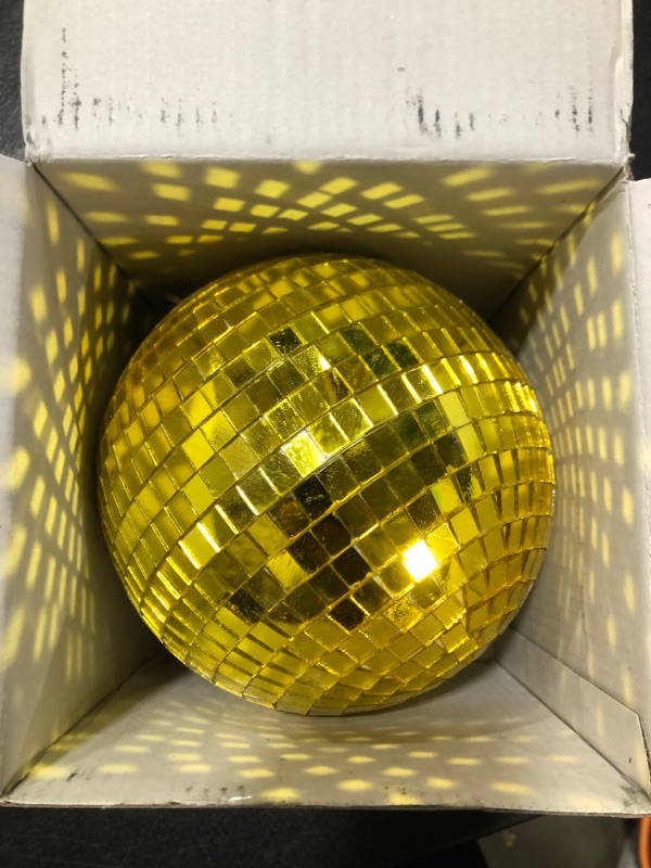 Photo 2 of LEEUEE Disco Ball, Gold Mirror Ball Large Ceiling Hanging Disco Ball Lighting Party Decoration for Home Room Dance Parties Bar Pub Xmas Wedding Show Club, 6 inch, Golden