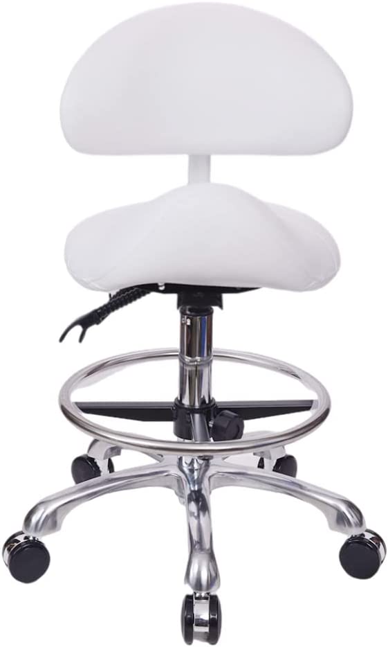 Photo 1 of MWOSEN Saddle Stool Chair with Back with Foot Ring Ergonomic Rolling Esthetician Seat for Salon Tattoo Shop Spa Facial lash Home Dentist Clinic Esthetician Chair(with Backrest with Foot Ring, White)
