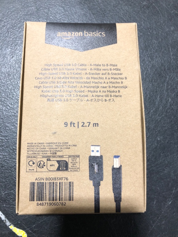 Photo 2 of Amazon Basics High Speed USB 3.0 Cable - A-Male to B-Male - 9 Feet (2.7 Meters) 9 Feet 1-Pack Standard Packaging