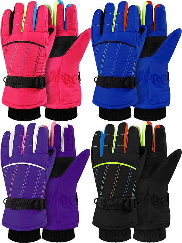 Photo 1 of 4 Pairs Kids Cycling Gloves, Mountain Bicycle Gloves Warm Child Sport Ski Gloves Toddler Fishing Gloves for Outdoor Sport Climbing Riding Football 