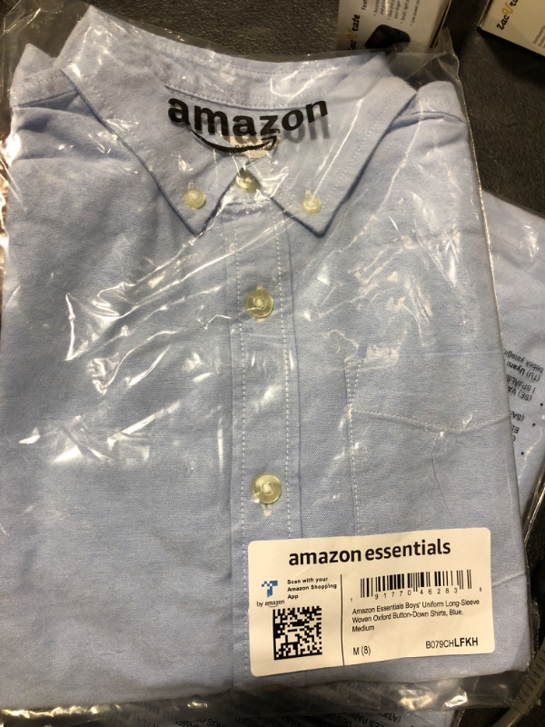 Photo 2 of Amazon Essentials Boys' Uniform Classic Fit Long-Sleeve Woven Oxford Shirt Medium Blue