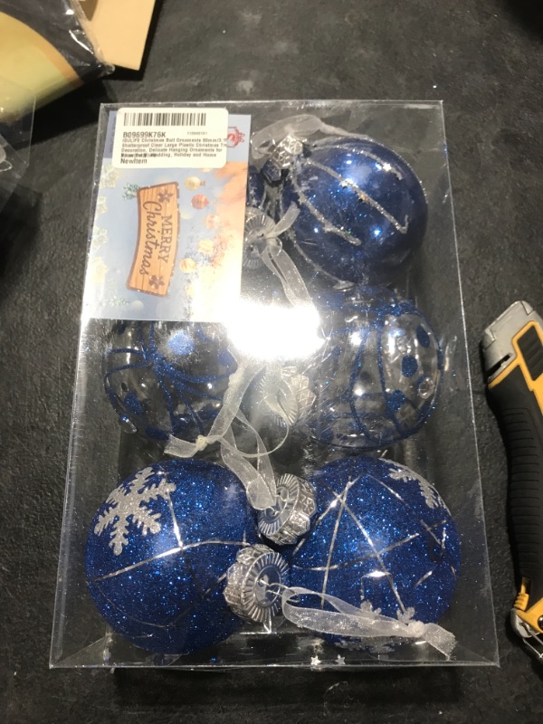 Photo 2 of ISULIFE Christmas Ball Ornaments 80mm/3.15" Shatterproof Clear Large Plastic Christmas Tree Decoration, Delicate Hanging Ornaments for Xmas Party, Wedding, Holiday and Home Décor(6ct,Blue)