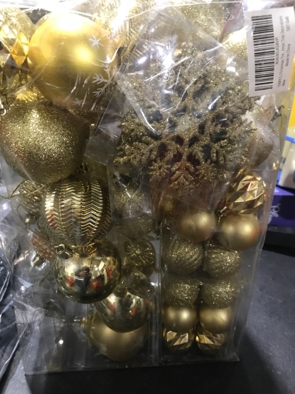 Photo 2 of 100PCS Christmas Tree Balls Ornaments Set with Christmas Tree Topper, Gold Christmas Ornaments Sets for Christmas Tree, Shatterproof Hanging Christmas Tree Decorations 100pcs-gold