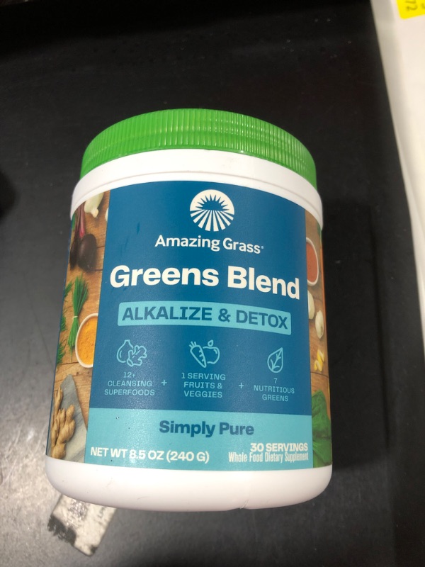 Photo 2 of Amazing Grass Greens Blend Alkalize & Detox: Smoothie Mix, Cleanse with Super Greens & Beet Root Powder, Digestive Enzymes, Prebiotics & Probiotics, 30 Servings (Packaging May Vary) Alkalize & Detox- Simply Pure (30 Servings) 8.50 Ounce (Pack of 1)