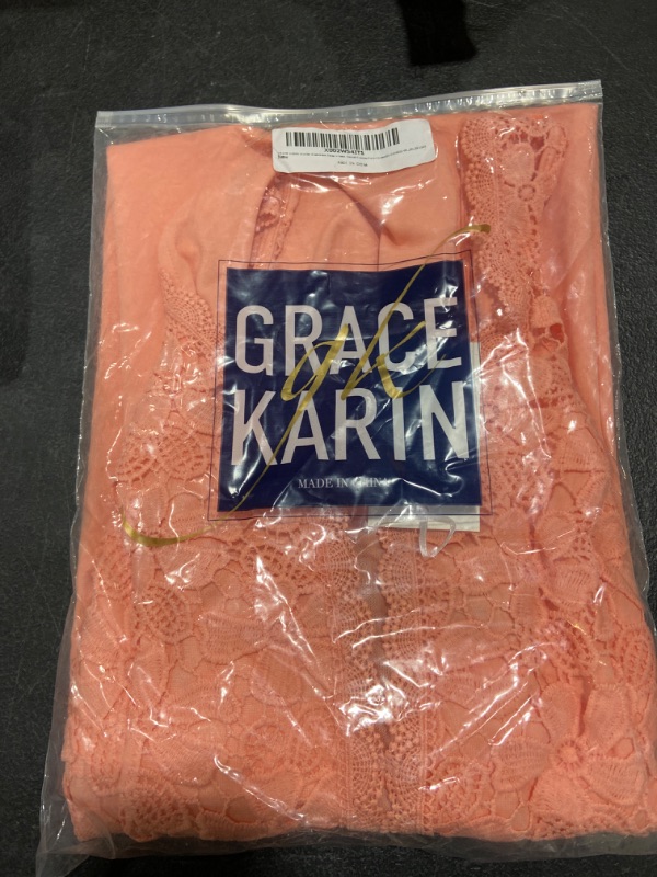 Photo 2 of GRACE KARIN Women Sleeveless Deep V Neck Cocktail Pencil Dress Lace Orange Pink Large