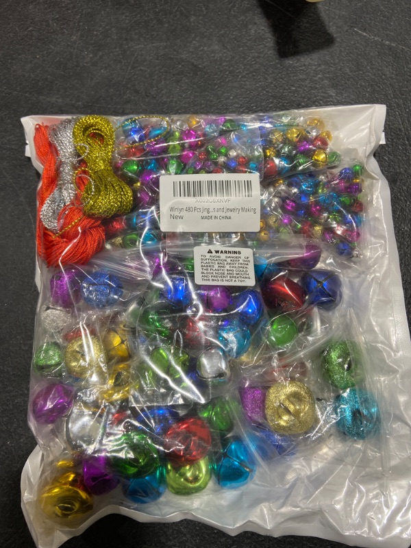 Photo 2 of 480 Pcs Christmas Jingle Bells Bulk Colorful Craft Bells Holiday Metal DIY Bells 6 Sizes 0.2" to 1" 7 Colors Shiny Matte Frosted with String for Christmas Festival Decorations Jewelry Making Crafts