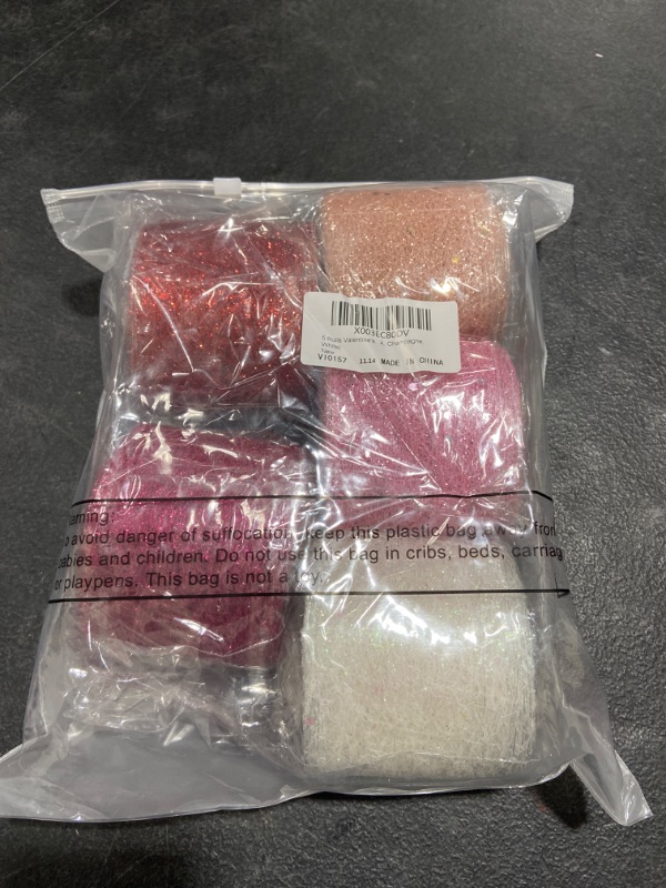 Photo 1 of 2.5 Inch Valentine Mesh Ribbon for Gift Wrapping 5 Rolls 10 Yards Red Ribbon Pink Ribbon White Ribbon Valentines Ribbon for Wreath Bow Gift Wrapping Decor