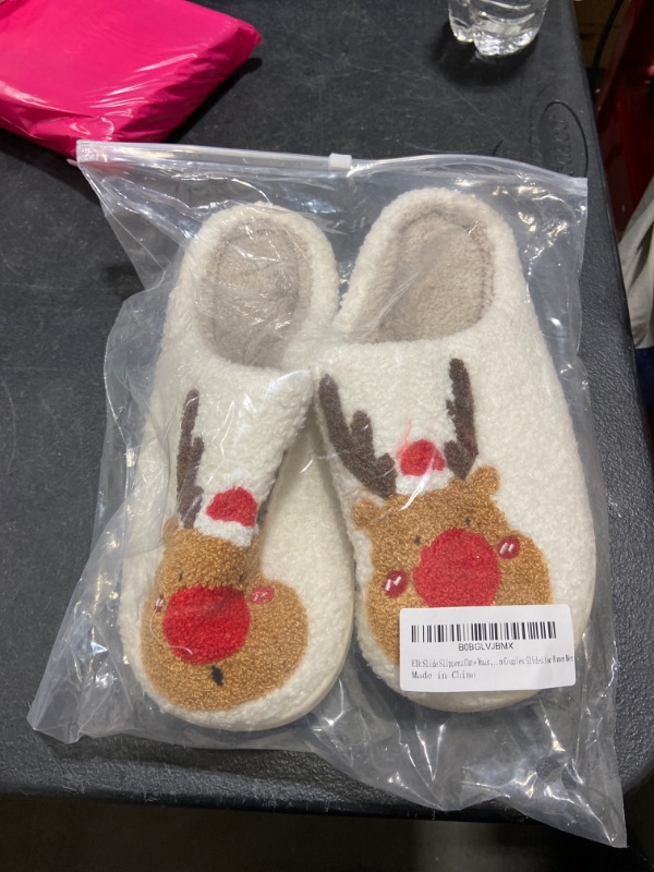 Photo 2 of ajobity Cute Slipper for Women Elk Slide Slippers Fun Xmas Slippers Heart Bunny Slides Soft Plush Christmas Cotton Slippers Keep Warm Couples Slides Red 6.5-7 Women/5.5-6 Men