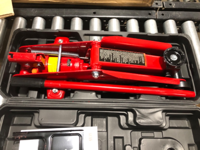 Photo 3 of BIG RED T825013S1 Torin Hydraulic Trolley Floor Service/Floor with Blow Mold Carrying Storage Case, 2.5 Ton (5,000 lb) Capacity, Red 2.5 Ton (5,000 LBs)