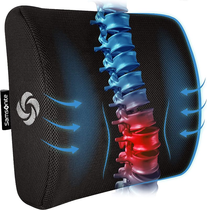 Photo 1 of SAMSONITE - Lumbar Support Pillow For Office Chair And Car Seat, Memory Foam, Versatile Use Lower Back Cushion
