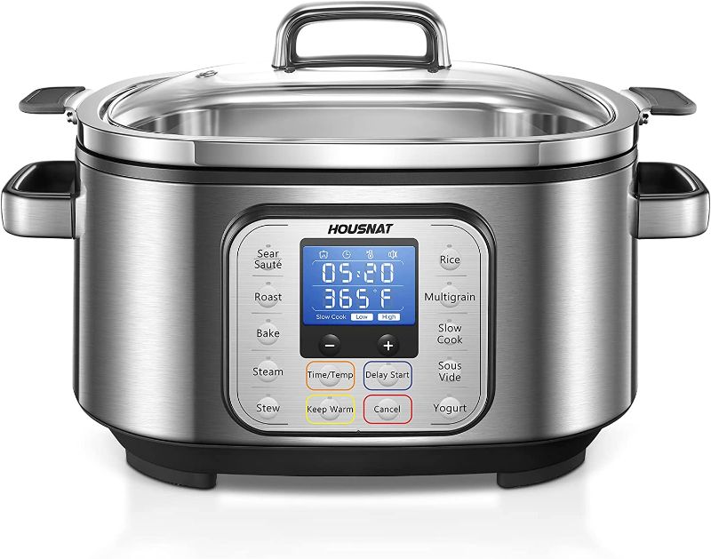 Photo 1 of Slow Cooker, HOUSNAT 10 in 1 Programmable Cooker, 6Qt Stainless Steel, Rice Cooker, Yogurt Maker, Delay Start, Steaming Rack and Glass Lid, Adjustable Temp&Time for Slow Cook with Digital Timer
