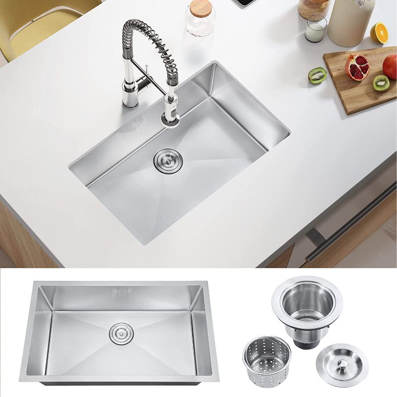 Photo 1 of Gaomasck Kitchen Sink , 30 x 16.5 inch Undermount Kitchen Sink Single Bowl 16 Gauge Stainless Steel Sink, High-end Handmade for Kitchen Sink, Bar Sink or Outdoor Sink
