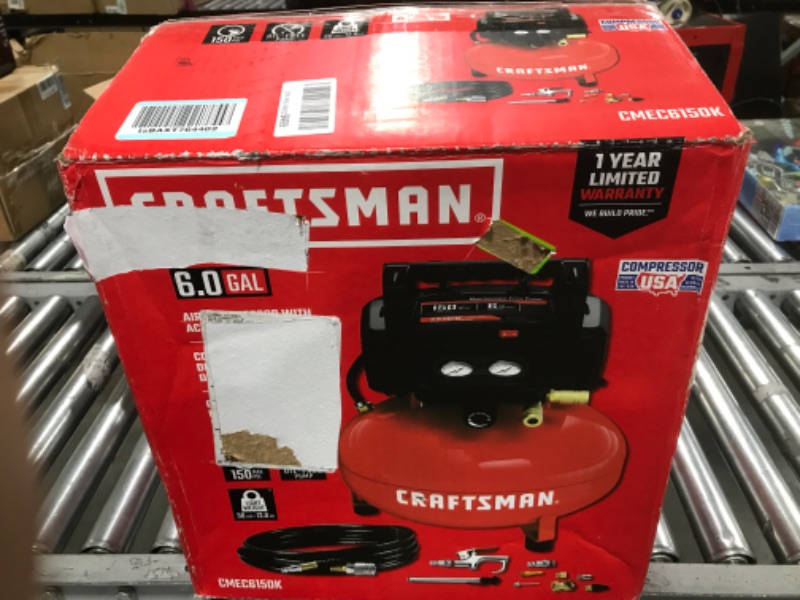 Photo 2 of CRAFTSMAN Air Compressor, 6 Gallon, Pancake, Oil-Free with 13 Piece Accessory Kit (CMEC6150K)