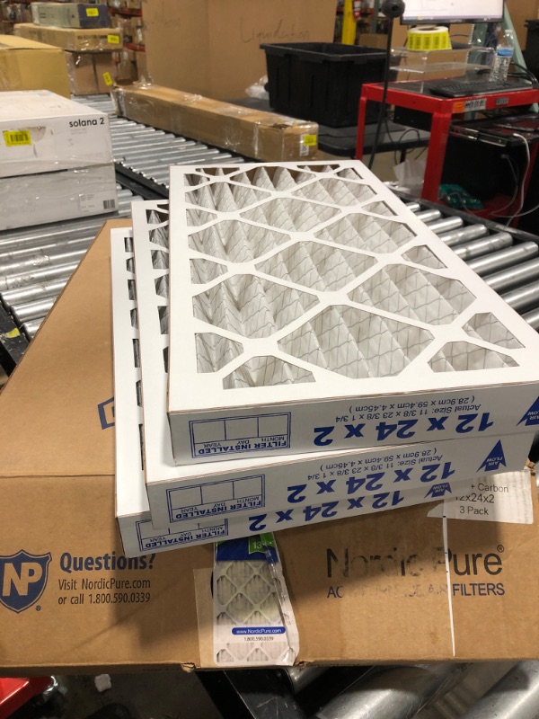 Photo 2 of Nordic Pure 12x24x2 MERV 13 Plus Carbon Pleated AC Furnace Air Filters 3 Pack MERV 13 + Carbon 3 Pack