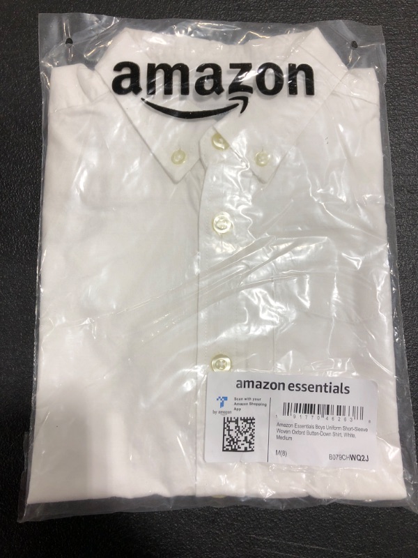 Photo 2 of Amazon Essentials Boys' Uniform Short-Sleeve Woven Oxford Button-Down Shirt Medium White