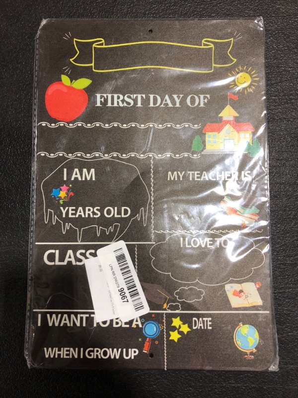 Photo 1 of First Day of School Board Sign Personalized Chalkboard Style Photo Prop Back to School Sign Board Supplies 12 x 8 Inches. SLIGHTLY BENT. 