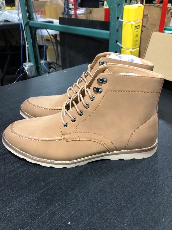 Photo 3 of Rilista Men's Stylish Mid Top Boots Waterproof Soft Toe Leather Work Boots Construction Rubber Sole 13 Light Brown