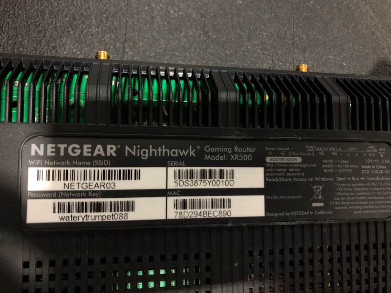 Photo 1 of NETGEAR Nighthawk Pro Gaming XR500 Wi-Fi Router with 4 Ethernet Ports and Wireless Speeds Up to 2.6 Gbps, AC2600, Optimized for Low Ping ---- ?2.2 x 12.7 x 9.6 inches
