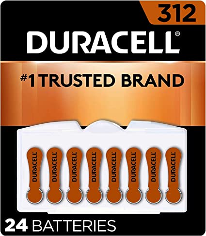 Photo 1 of Duracell Hearing Aid Batteries Brown Size 312, 24 Count Pack, 312A Size Hearing Aid Battery with Long-lasting Power, Extra-Long EasyTab Install for Hearing Aid Devices
