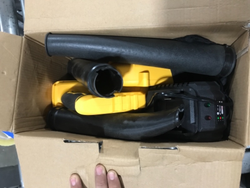 Photo 2 of Alloyman Leaf Blower, 20V Cordless Leaf Blower, with 4.0Ah Battery & Charger, 2-in-1 Electric Leaf Blower & Vacuum for Yard Cleaning/Snow Blowing. Yellow1