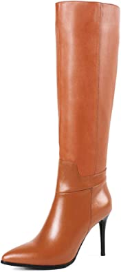 Photo 1 of Dance&Style Women's Leather Boots Middle Thin Heels Shoes Zipper Knee High Boots SIZE 8.5
