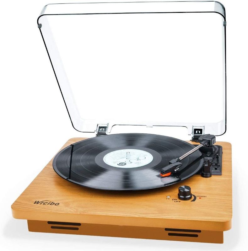 Photo 1 of Wrcibo Record Player, Vintage Turntable 3-Speed Belt Drive Vinyl Player LP Record Player with Built-in Stereo Speaker, Aux-in, Headphone Jack, and RCA Output, Natural Wood