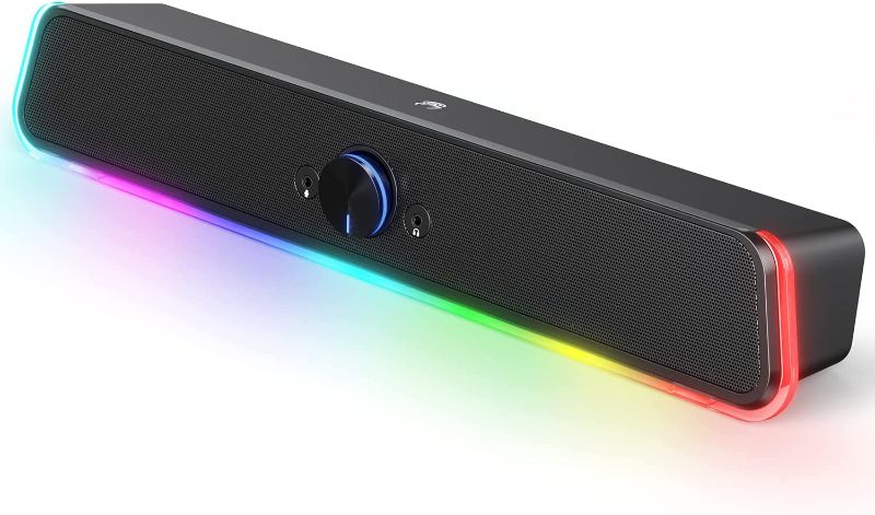 Photo 1 of Computer Speakers, LINGYI 12W HiFi Stereo Computer Sound Bar, USB Powered PC Speakers with RGB Lights, 3.5mm Aux-in Wired Computer Speakers for PC, Desktop, Laptop, Monitor, Gaming
