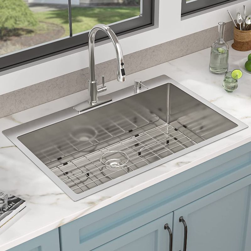 Photo 1 of 33 Kitchen Sink Drop In - Fulorni 26”x22” Kitchen Sink Drop In Topmount 16 Gauge Stainless Steel Single Bowl 