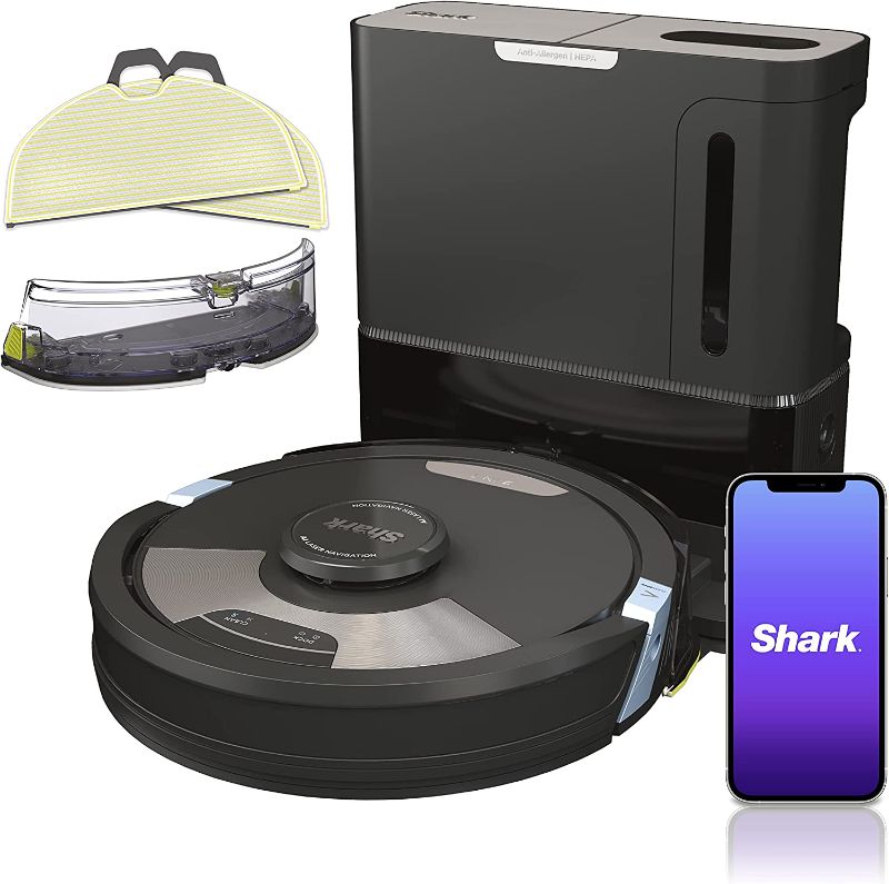 Photo 1 of Shark AI Ultra 2in1 Robot Vacuum & Mop with Sonic Mopping, Matrix Clean, Home Mapping, HEPA Bagless Self Empty Base, CleanEdge Technology, for Pet Hair, Wifi, Works with Alexa, Black/Silver (RV2610WA)
