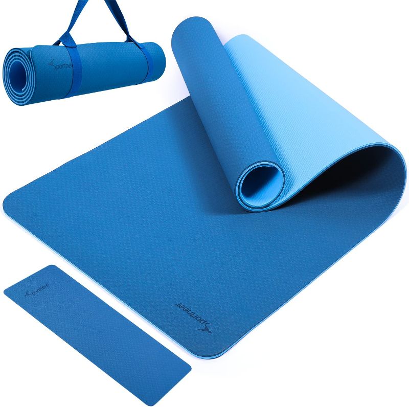 Photo 1 of Yoga Mats, Sportneer 8mm TPE Eco Friendly Extra Thick Exercise Mat with Knee Pad, 72"L x 27"W x 1/3 Inch Large Pro Yoga Mat Non Slip for All Types of Yoga, Pilates & Floor Workouts with Carrying Strap
