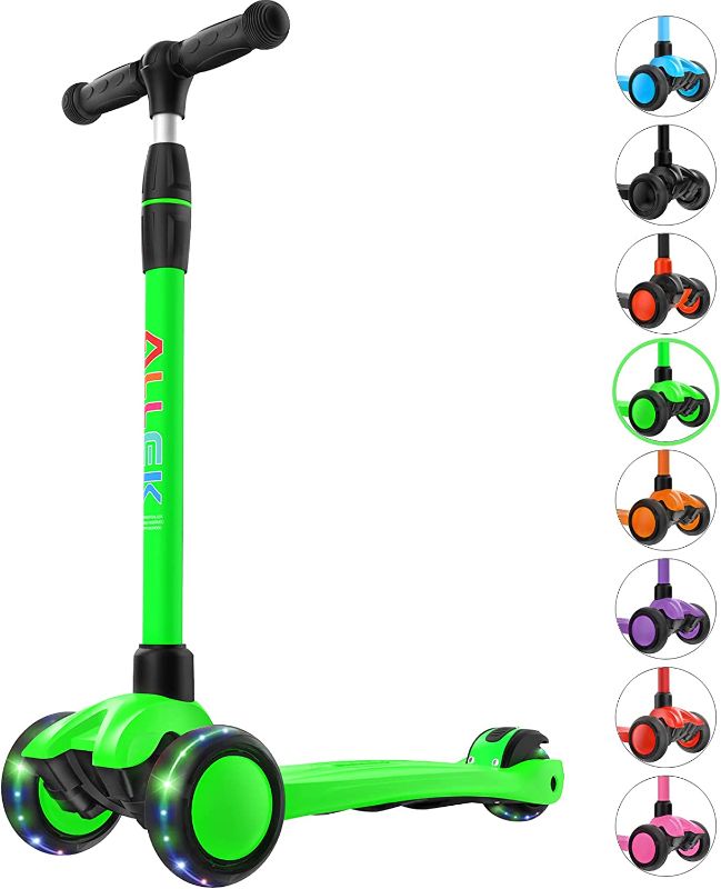 Photo 1 of Allek Kick Scooter B03, Lean 'N Glide 3-Wheeled Push Scooter with Extra Wide PU Light-Up Wheels, Any Height Adjustable Handlebar and Strong Thick Deck for Children from 3-12yrs (Lime Green)

