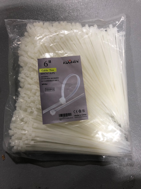 Photo 3 of 1000 Pack 6 Inch Bulk KOOWIN Nylon Plastic Cable Zip Ties Small Wire Wraps White 6 inch 18 lb (1000 pcs) White