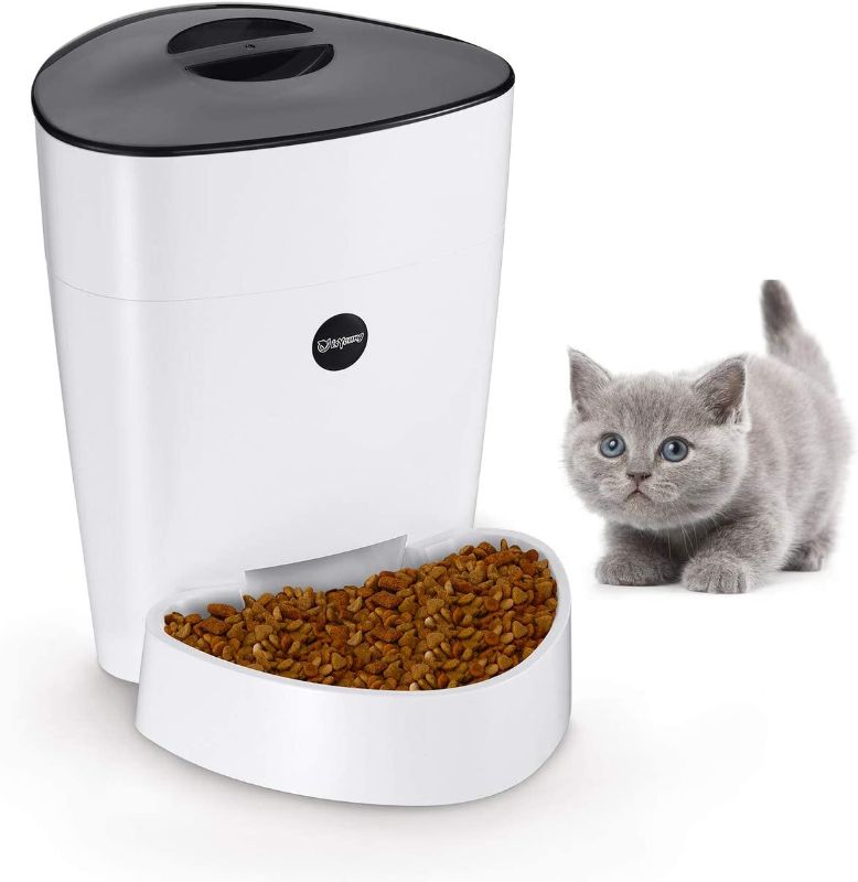 Photo 1 of isYoung Automatic Cat Feeder, 4L Smart Pet Feeder for Cat & Dog - 6 Meal, LCD Display with Timer Programmable, Portion Control - Battery/Plug-in Power
