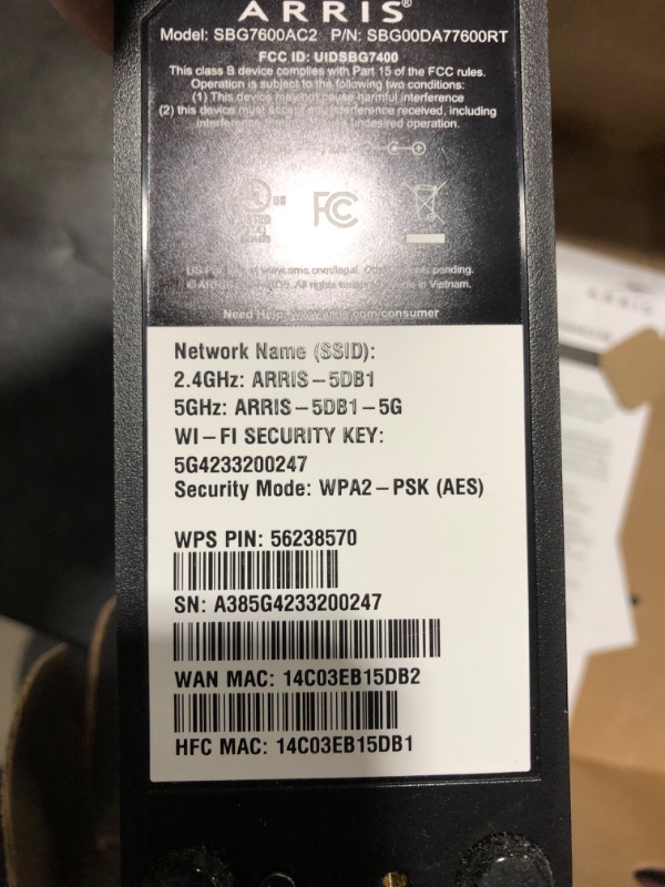 Photo 3 of ARRIS SURFboard SBG7400AC2 DOCSIS 3.0 Cable Modem & AC2350 Wi-Fi Router | Approved for Comcast Xfinity, Cox, Charter Spectrum & more | Four 1 Gbps Ports | 800 Mbps Max Internet Speeds
