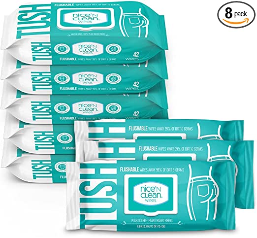 Photo 1 of 
Nice 'N Clean Adult Flushable Wipes (8 x 42 Count) | Personal Cleansing Wipes Made from Plant-Based Fibers | Infused with Aloe & Vitamin E
