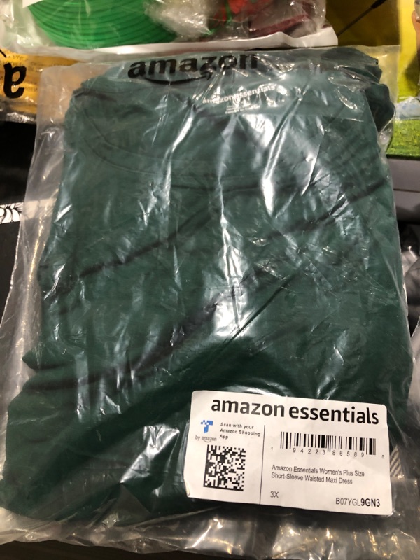 Photo 2 of Amazon Essentials Women's Short-Sleeve Waisted Maxi Dress (Available in Plus Size) Rayon Blend Jade Green 3X