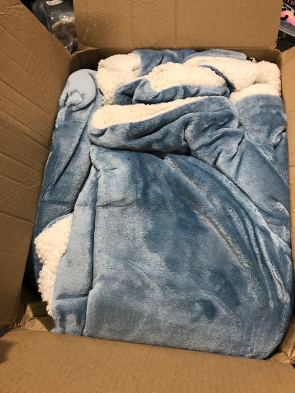 Photo 2 of BEDSURE Sherpa Fleece King Size Blanket for Bed - Thick and Warm Blankets for Winter, Soft and Fuzzy Large Blanket King Size, Washed Blue, 108x90 Inches King/Cal King Washed Blue