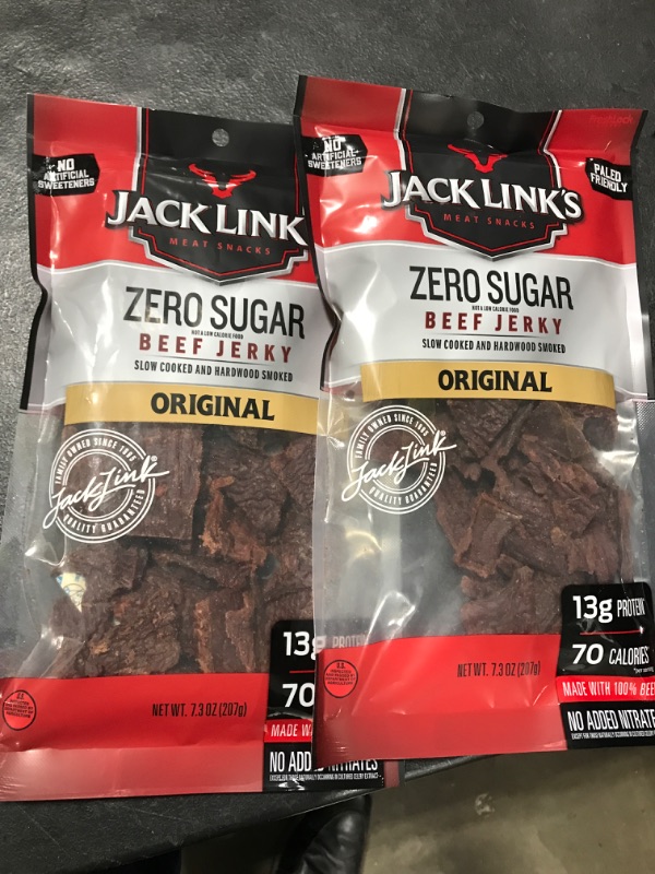 Photo 2 of 2 pack Jack Link's Beef Jerky, Zero Sugar, No Sweetners Added, No Nitrates
best by 2/24/2023
