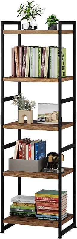 Photo 1 of 5 Tier Shelf Organizer, Open Display Storage Bookshelf Corner Plant Flower Stand for Home Office, Rustic Brown
