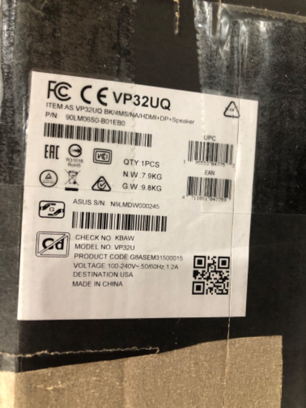 Photo 2 of ASUS 31.5” 4K HDR Monitor (VP32UQ) - UHD (3840 x 2160), IPS, 100% sRGB, HDR10, Speakers, Adaptive-Sync/FreeSync, Low Blue Light, Eye Care, VESA Mountable, Frameless, DisplayPort, HDMI, Tilt 31.5" IPS 4K Freesync HDR