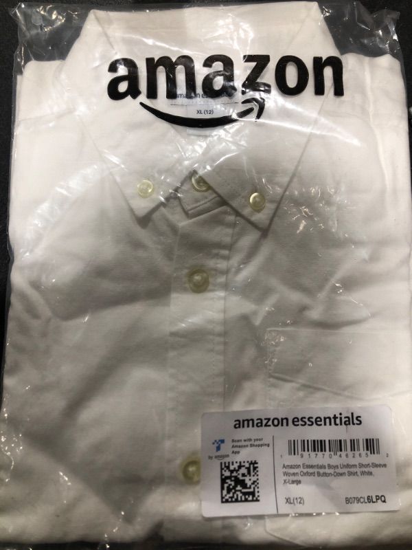 Photo 1 of Amazon Essentials Boys' Uniform Short Sleeve Woven Button Down Shirt X-Large White