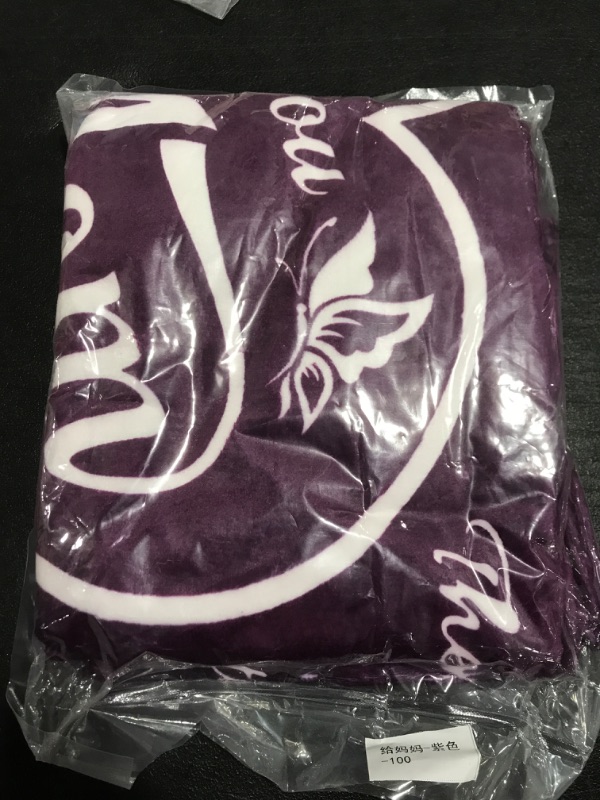 Photo 2 of "I LOVE MY MOM" PLUSH THROW BLANKET. PURPLE. 