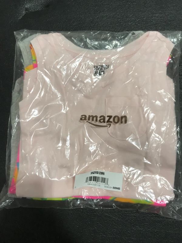 Photo 2 of Amazon Essentials Girls and Toddlers' Sleeveless Tank Tops (Previously Spotted Zebra), Multipacks 4 Black/Grey/Pink, Watermelon/Orange Small