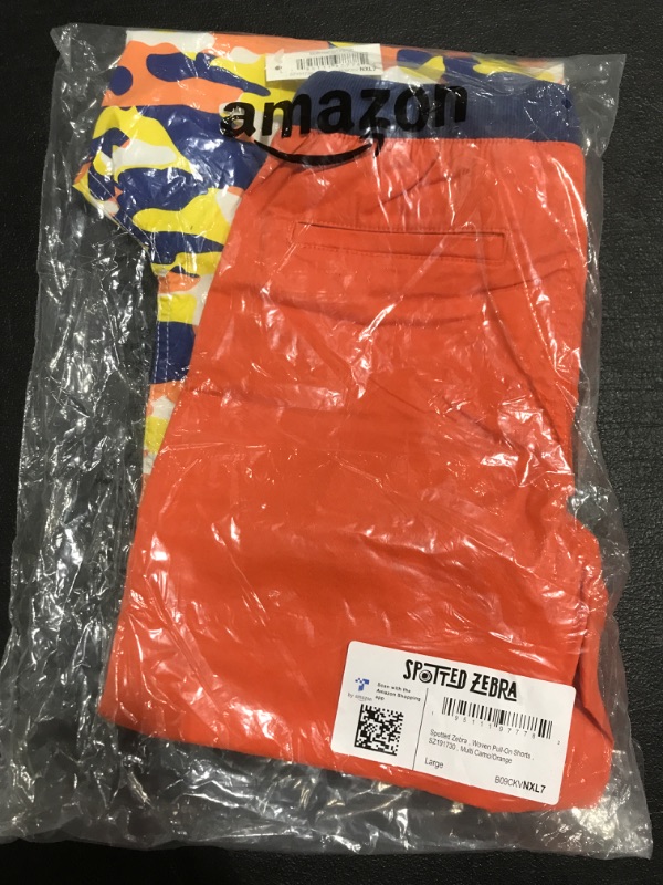 Photo 2 of Amazon Essentials Boys' Pull-On Shorts, Pack of 2, Orange, Camo, Large