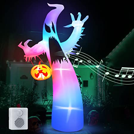 Photo 1 of 12 Feet Halloween Inflatables Ghost Outdoor Dacoration, Airblown Inflatables Pumpkin and Ghost with LED RGB Color Changing Light and Sound Button Box,Ghost Blow Up Yard Spooky for Holiday Party Garden