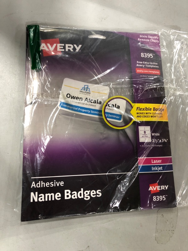 Photo 2 of Avery Flexible Name Tag Stickers, White Rectangle Labels, 160 Removable Name Badges, 2-1/3" x 3-3/8" (8395) 160 name tags Tag Stickers