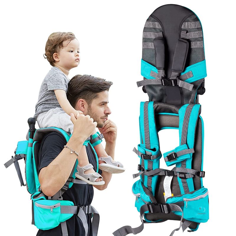 Photo 1 of Baby Shoulder Carrier, 360°Adjustable Safe Backrest Baby Hiking Backpack Carrier for Child and Toddler Ergonomic Seat with Ankle Straps Suitable for Kids 1-5 Years Old, Holds up to 55 Pound(Lake Blue)