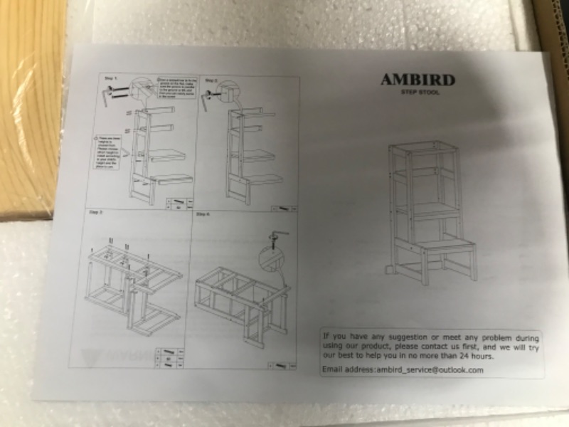 Photo 3 of AMBIRD Toddler Step Stool, 3 Adjustable Height Kitchen Step Stool for 18-48 Months Kids, Wooden Toddler Kitchen Stool with Rail & Non-Slip Mat for Kitchen & Bathroom Sink (Natural Color)