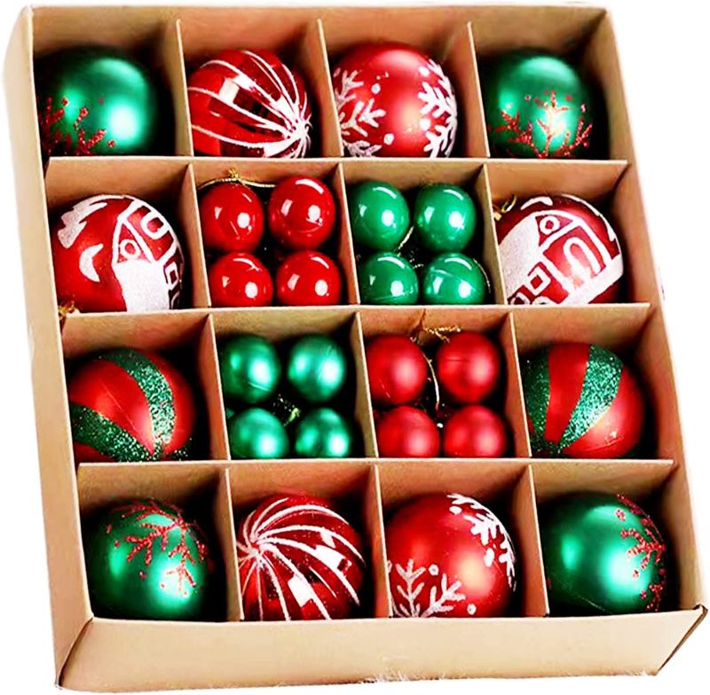Photo 1 of 44 pcs Christmas Ball Ornaments for Xmas Christmas Tree, Shatterproof Christmas Hanging Ball Decorations?Reusable Christmas Tree Ornament Balls for Wedding Holiday Party Home Decor(Red/Green) 