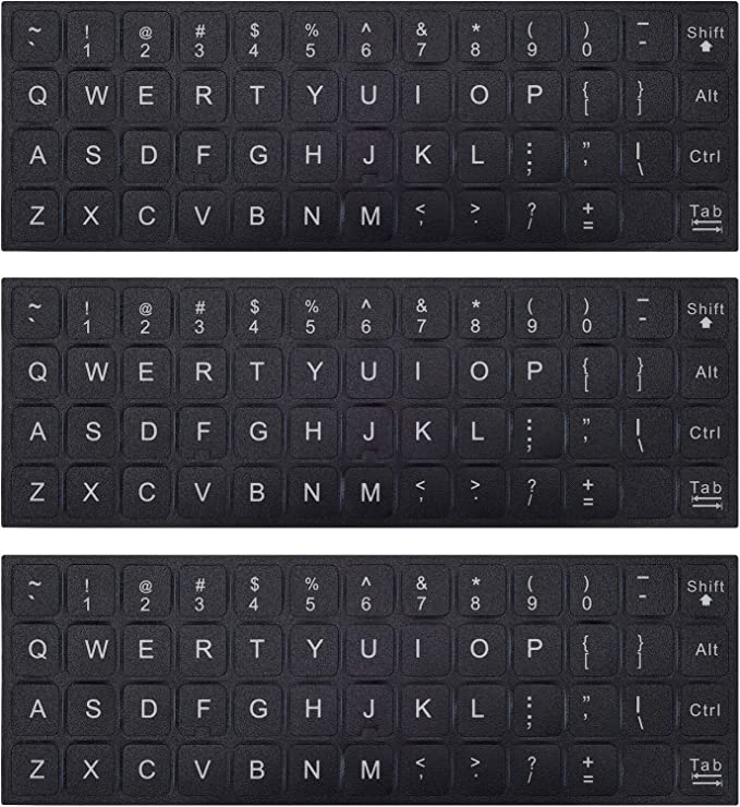 Photo 1 of 3PCS Universal English Keyboard Letter Stickers, Replacement English Keyboard Stickers with Black Background and White Lettering for PC Computer Laptop Desktop-English 